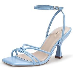 Party Womens Size 7.5 Baby Blue Open Toe 3.5" Heel Ankle Strap Sandal Shoes